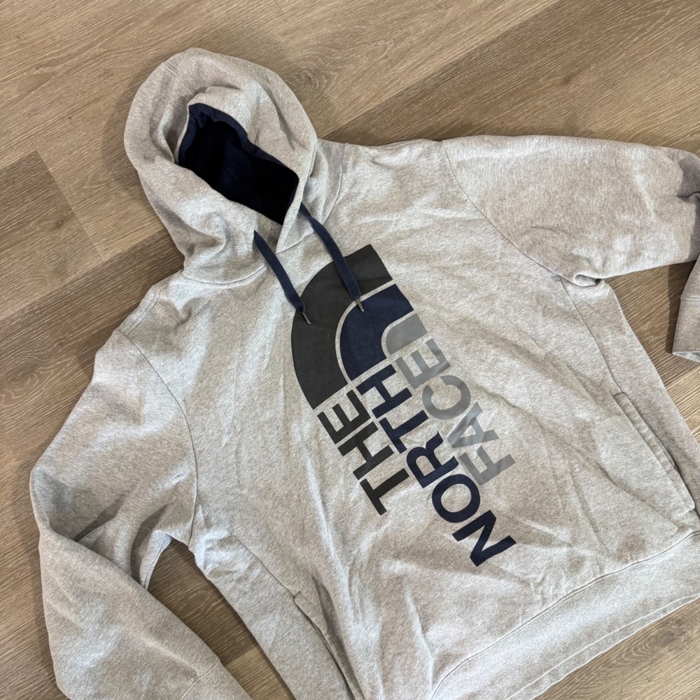 The North Face Hoodie Mens XXL Gray Graphic Logo Pullover Sweatshirt CH2N